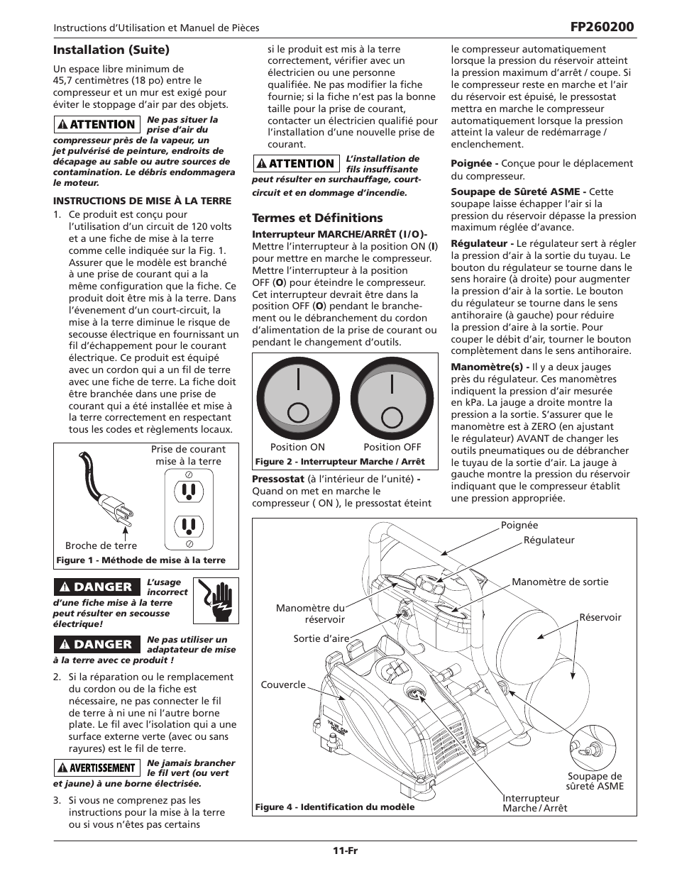 Termes et définitions, Installation (suite) | Campbell Hausfeld FP260200 User Manual | Page 11 / 24