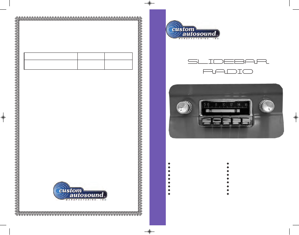 Custom Autosound Slidebar Series Radios User Manual | 10 pages