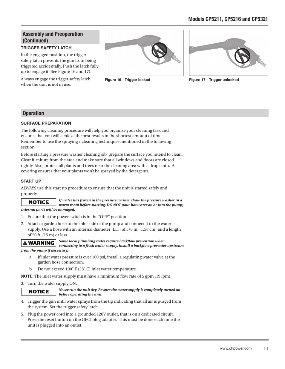 Assembly and preoperation (continued), Operation | Campbell Hausfeld IN469800AV User Manual | Page 11 / 60