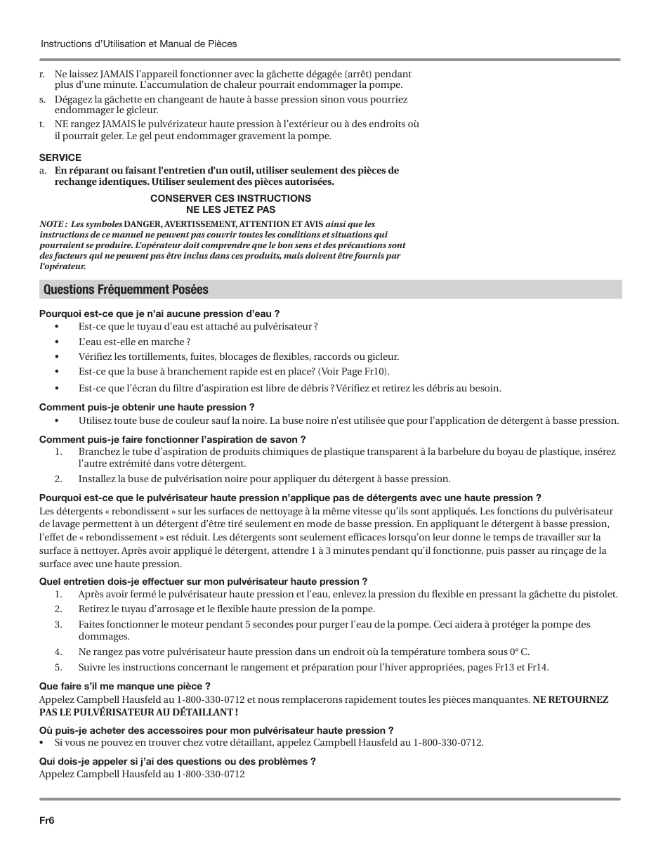 Questions fréquemment posées | Campbell Hausfeld IN469800AV User Manual | Page 26 / 60