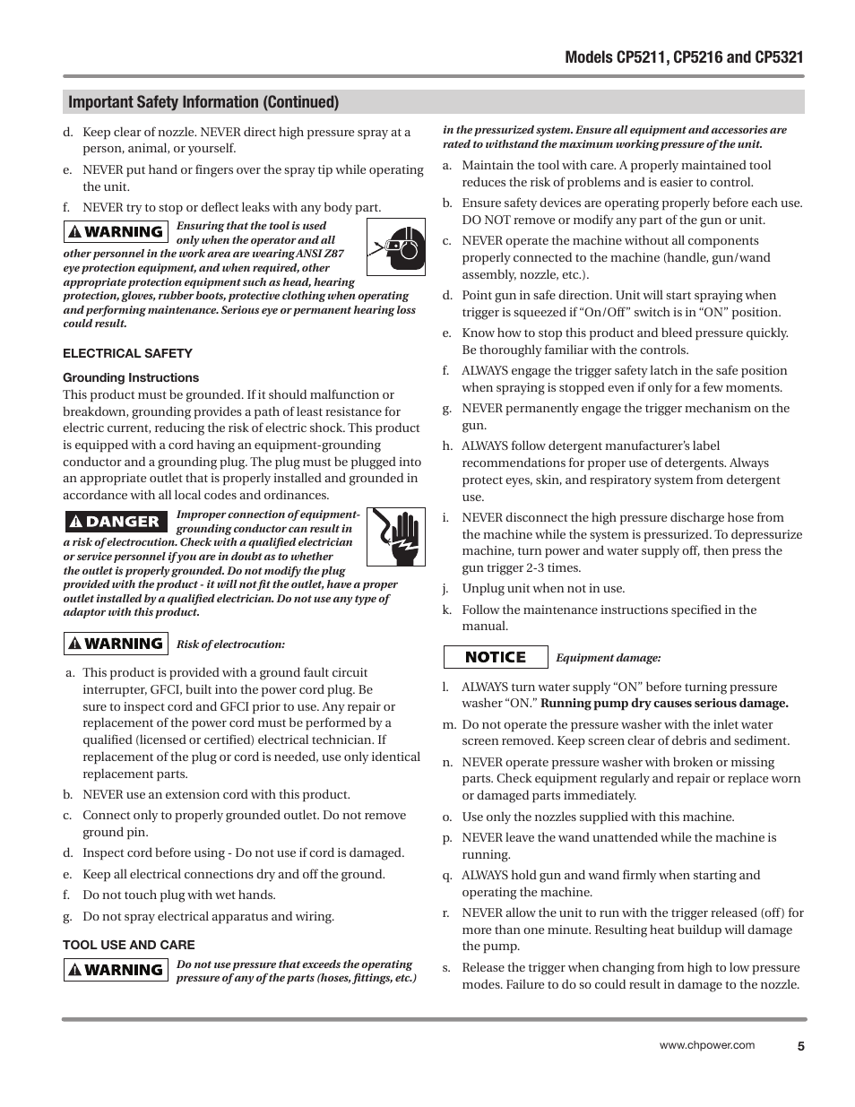 Important safety information (continued) | Campbell Hausfeld IN469800AV User Manual | Page 5 / 60