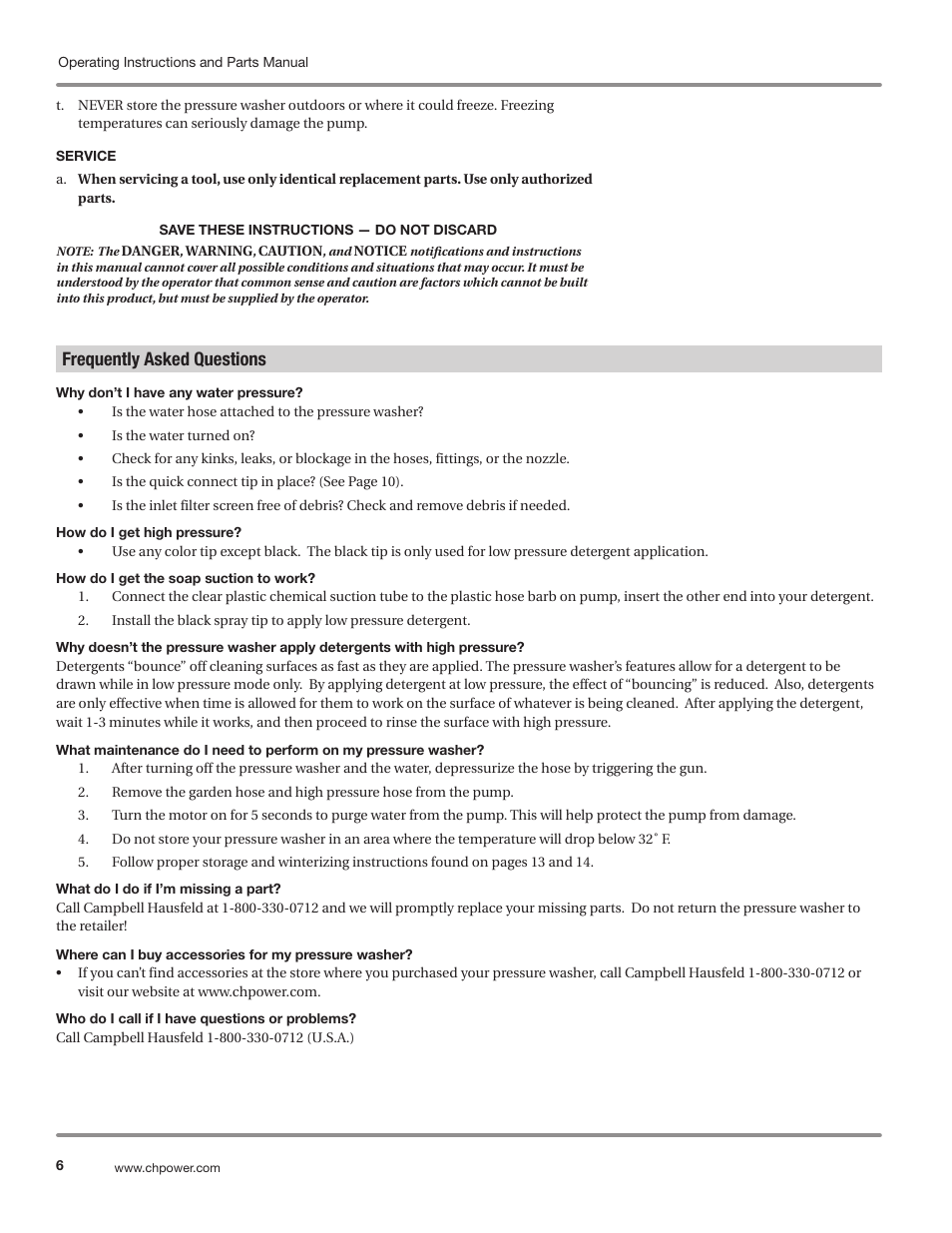 Frequently asked questions | Campbell Hausfeld IN469800AV User Manual | Page 6 / 60