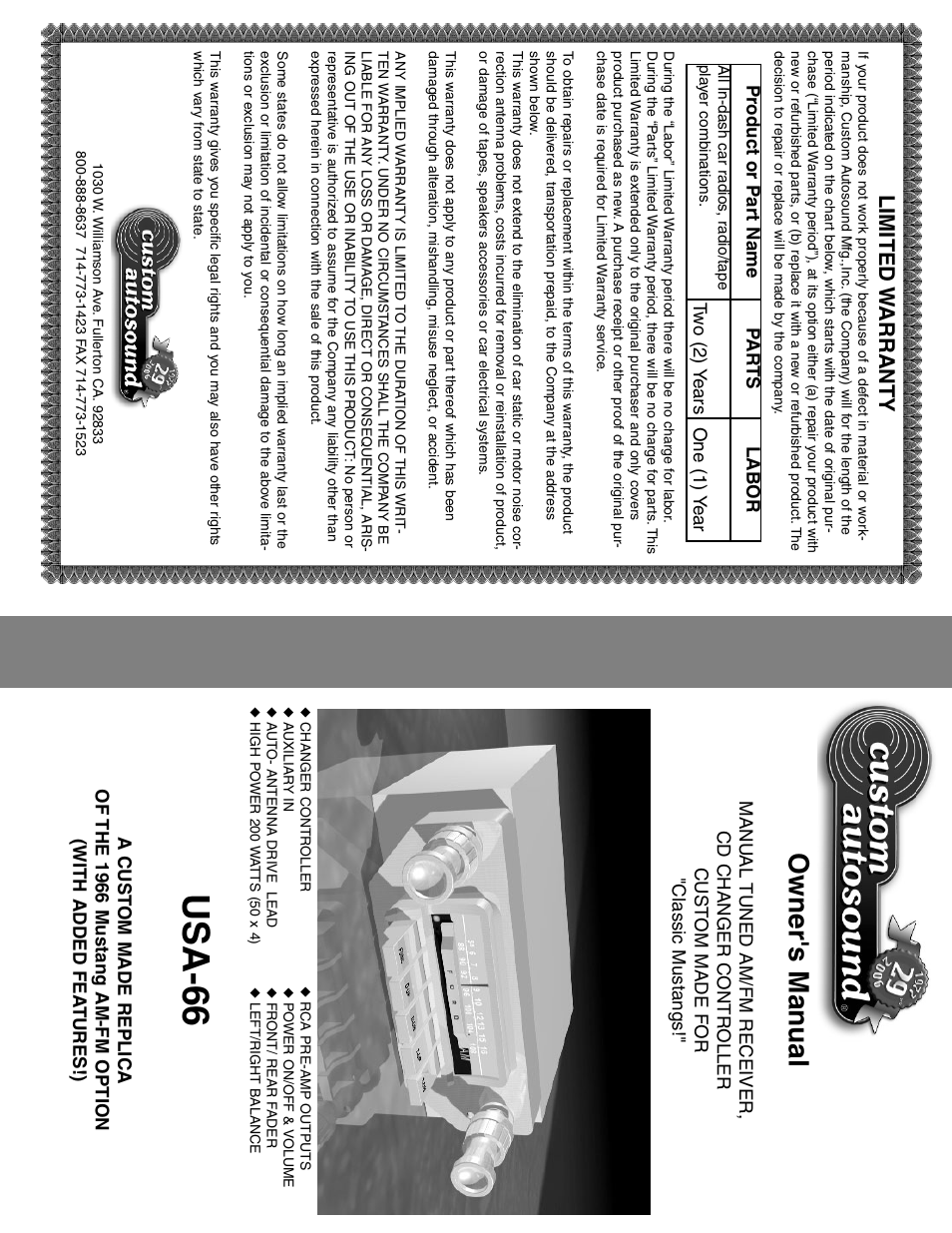 Custom Autosound USA-66 User Manual | 6 pages