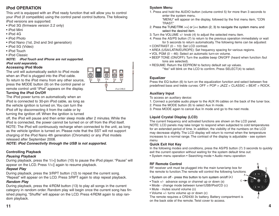 Ipod operation | Custom Autosound Secretaudio SST User Manual | Page 5 / 8