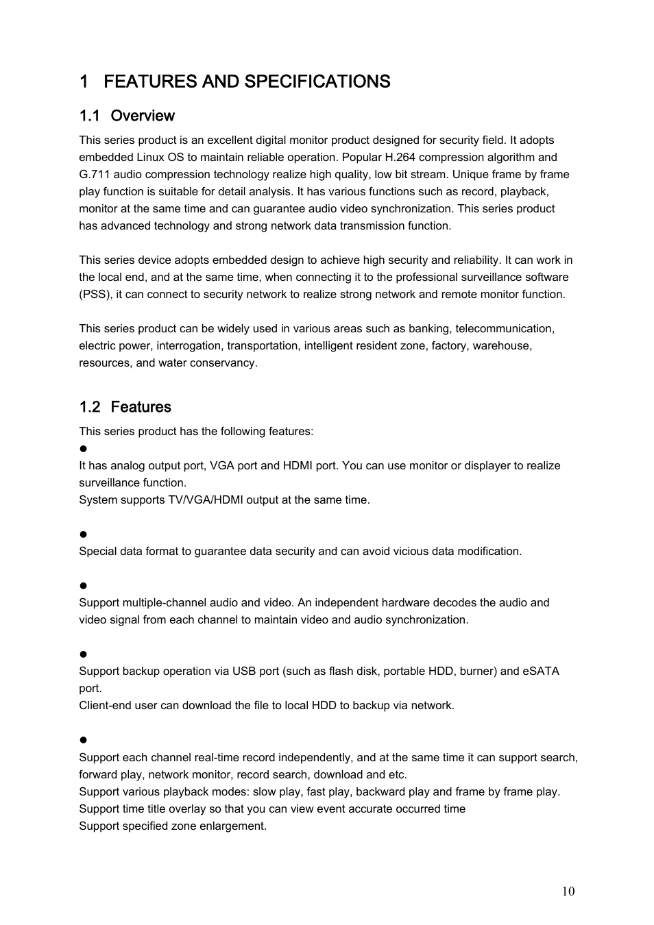 1 features and specifications, 1 overview, 2 features | Features and specifications, Overview, Features | Dahua Technology HE-T User Manual | Page 10 / 149