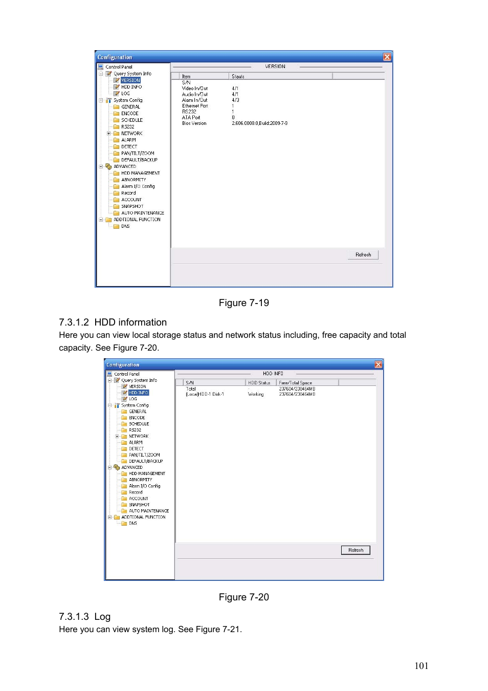 2 hdd information, 3 log | Dahua Technology HE-T User Manual | Page 101 / 149