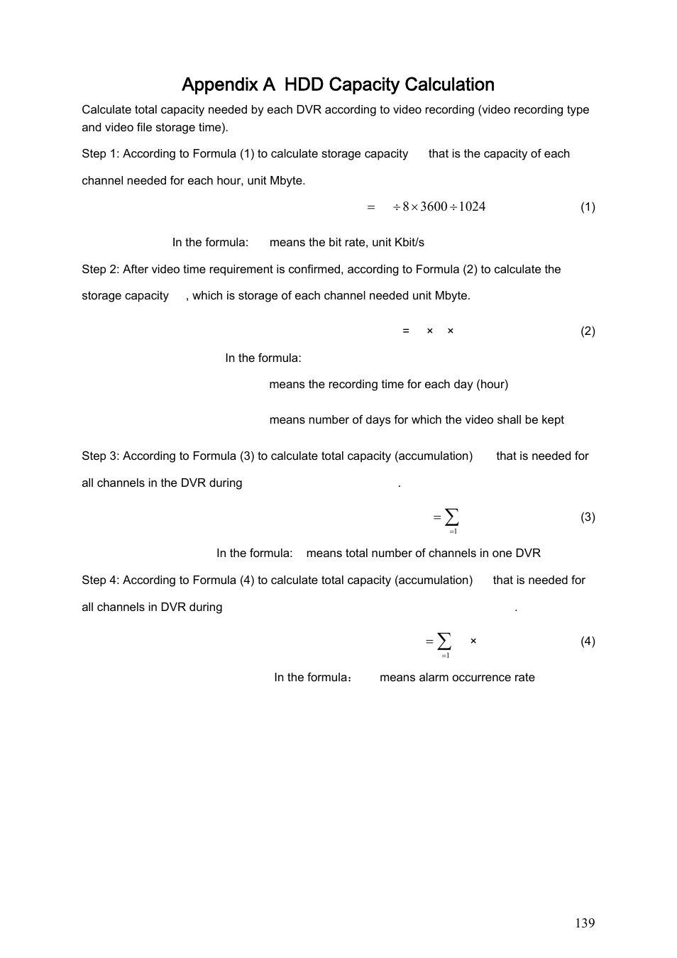 Appendix a hdd capacity calculation, Appendix a, Hdd capacity calculation | Dahua Technology HE-T User Manual | Page 139 / 149