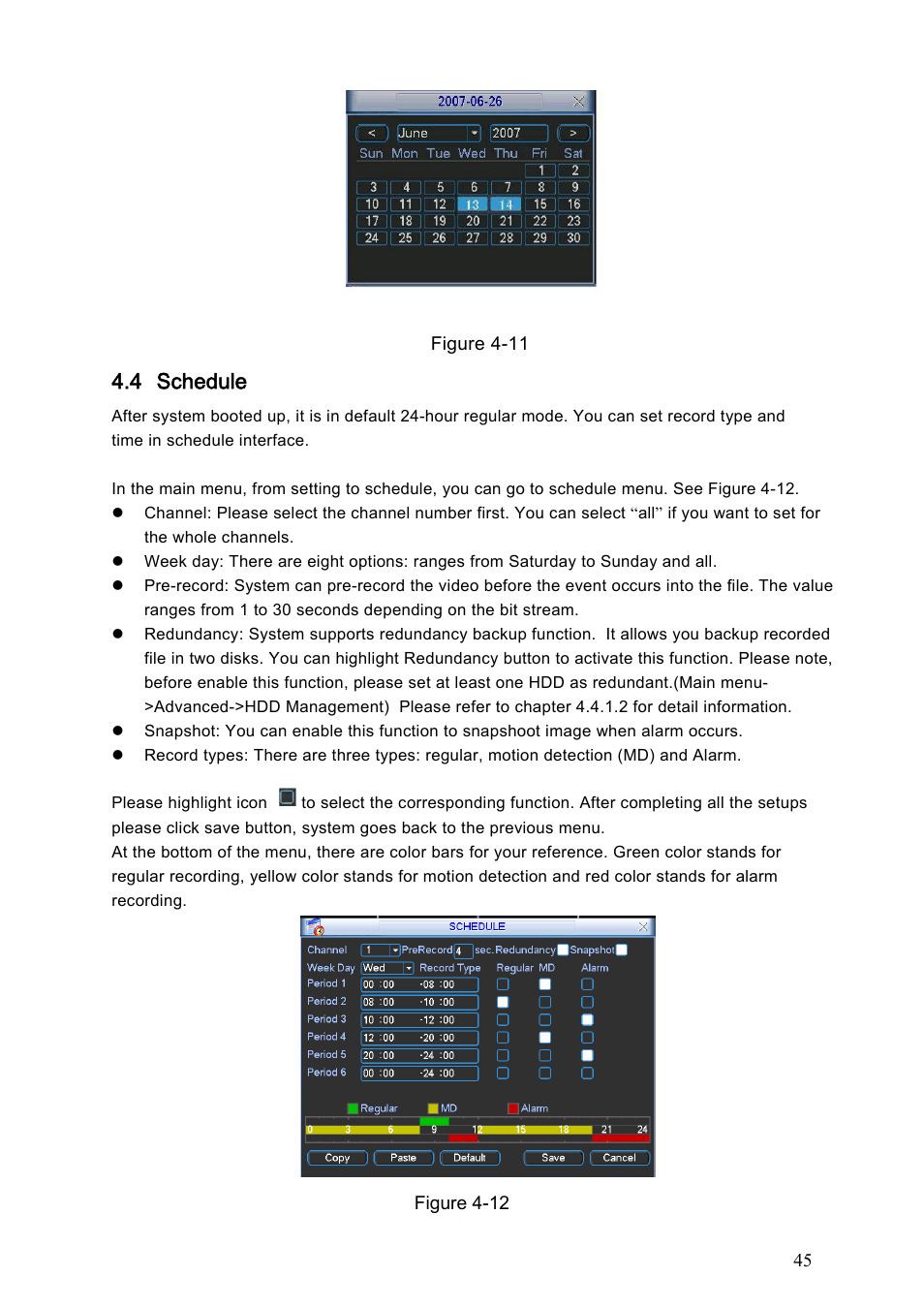4 schedule, 1 schedule menu, Schedule | Dahua Technology HE-T User Manual | Page 45 / 149