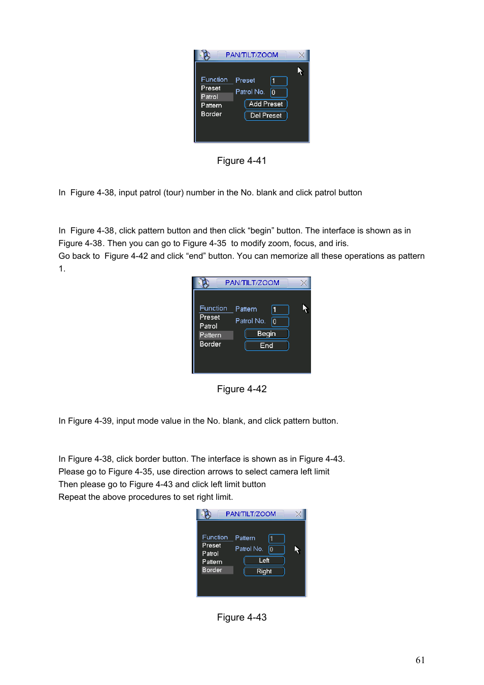 4 activate patrol (tour), 5 pattern setup, 6 activate pattern function | 7 auto scan setup | Dahua Technology HE-T User Manual | Page 61 / 149