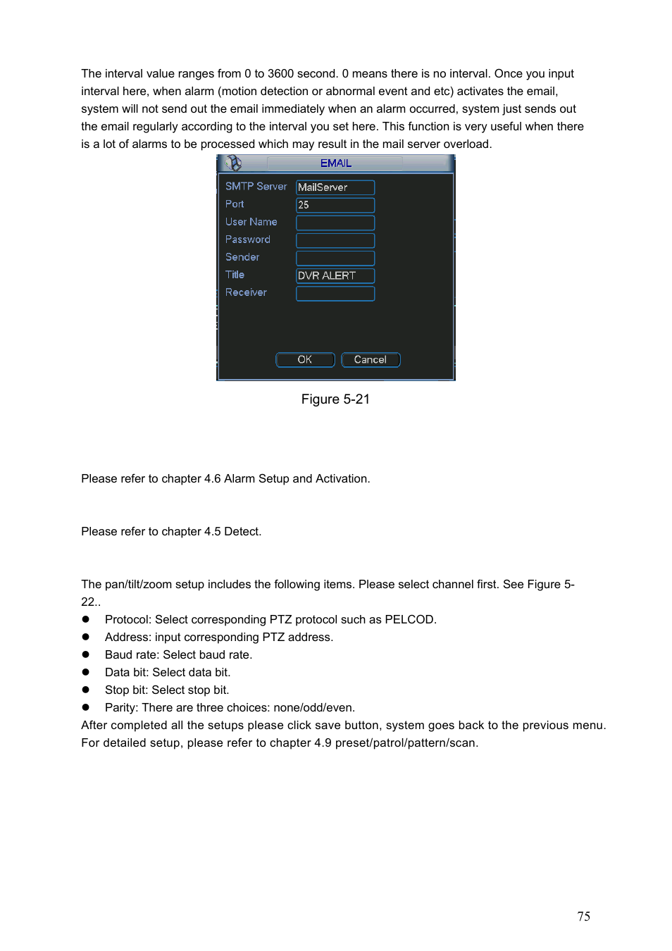 6 alarm, 7 detect, 8 pan/tilt/zoom | Alarm, Detect, Pan/tilt/zoom | Dahua Technology HE-T User Manual | Page 75 / 149