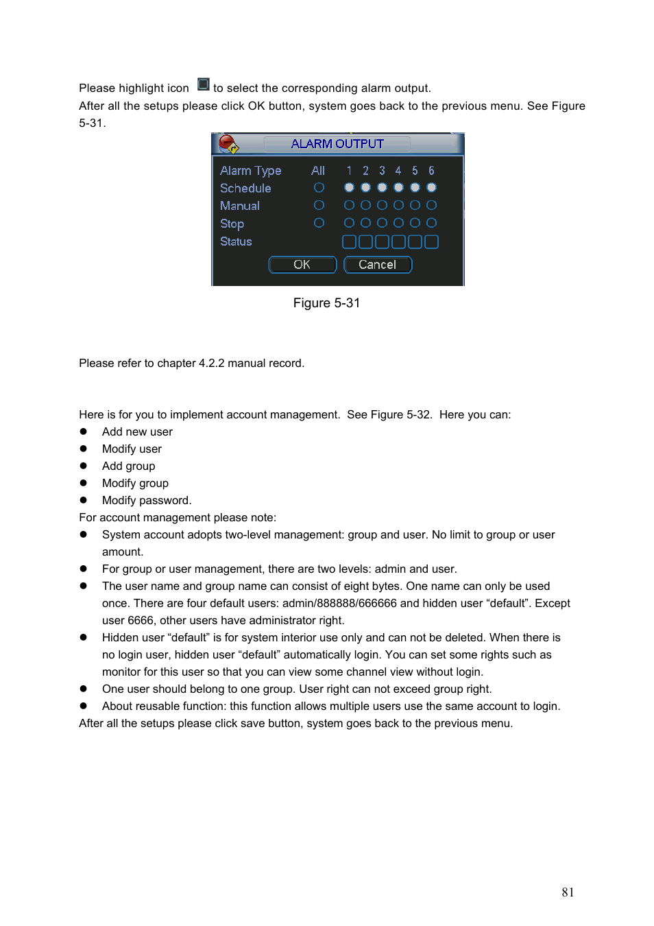 4 manual record, 5 account, Manual record | Account | Dahua Technology HE-T User Manual | Page 81 / 149