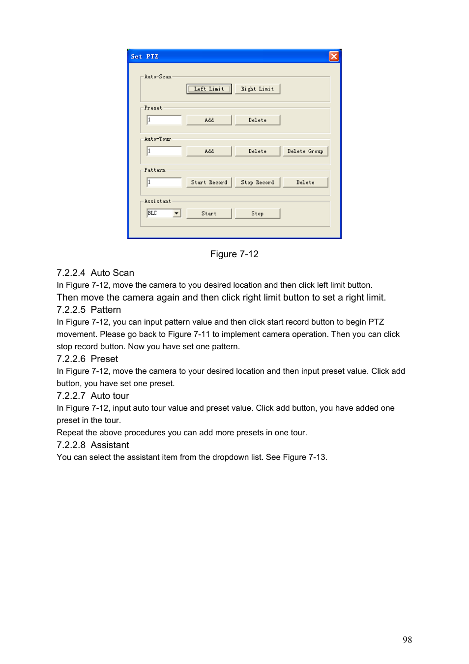 4 auto scan, 5 pattern, 6 preset | 7 auto tour, 8 assistant | Dahua Technology HE-T User Manual | Page 98 / 149