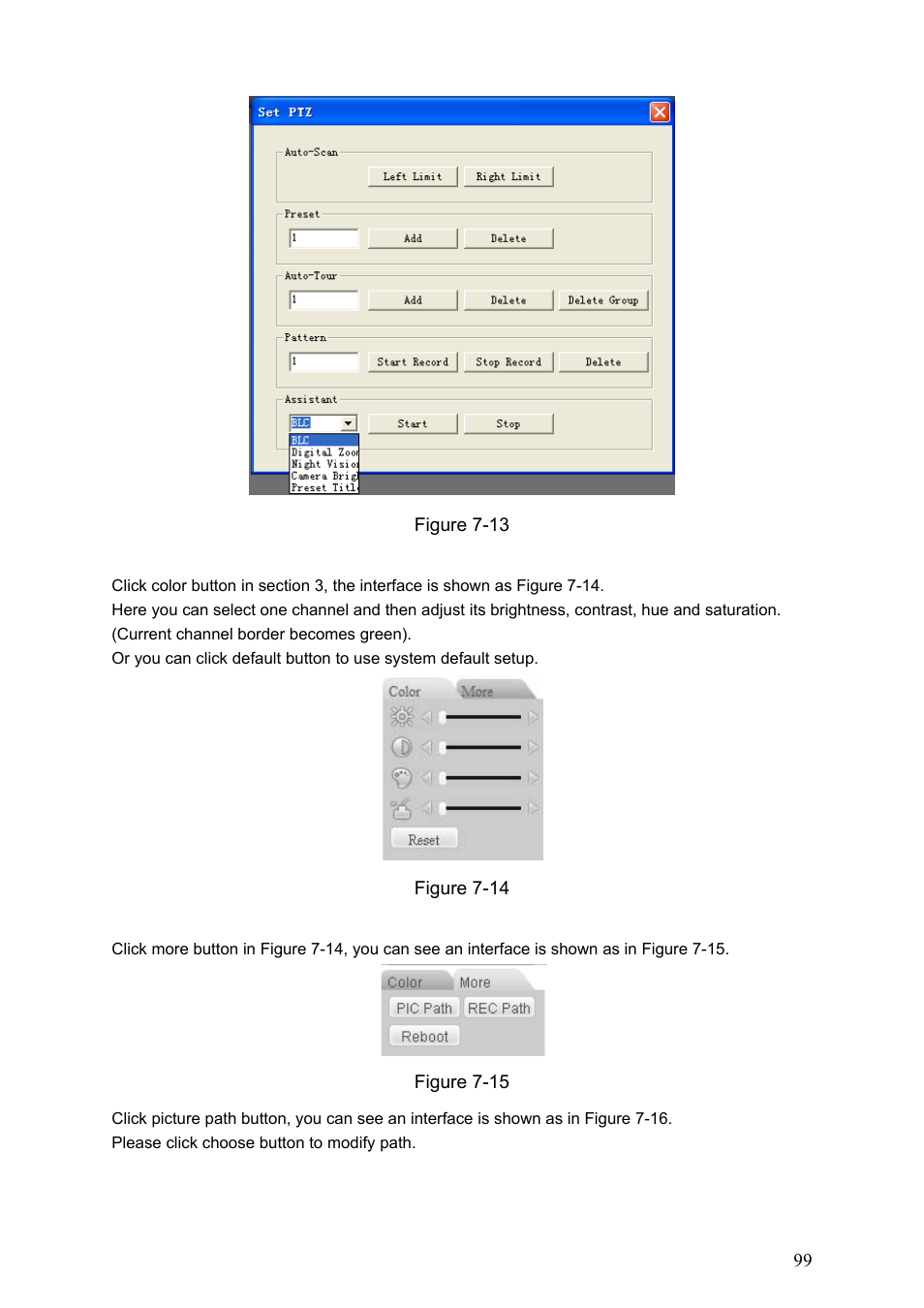 3 color, 4 picture path and record path, Color | Picture path and record path | Dahua Technology HE-T User Manual | Page 99 / 149