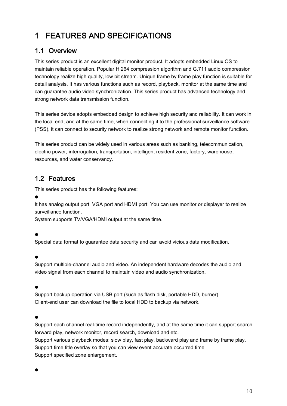 1 features and specifications, 1 overview, 2 features | Features and specifications, Overview, Features | Dahua Technology LE-A User Manual | Page 10 / 136