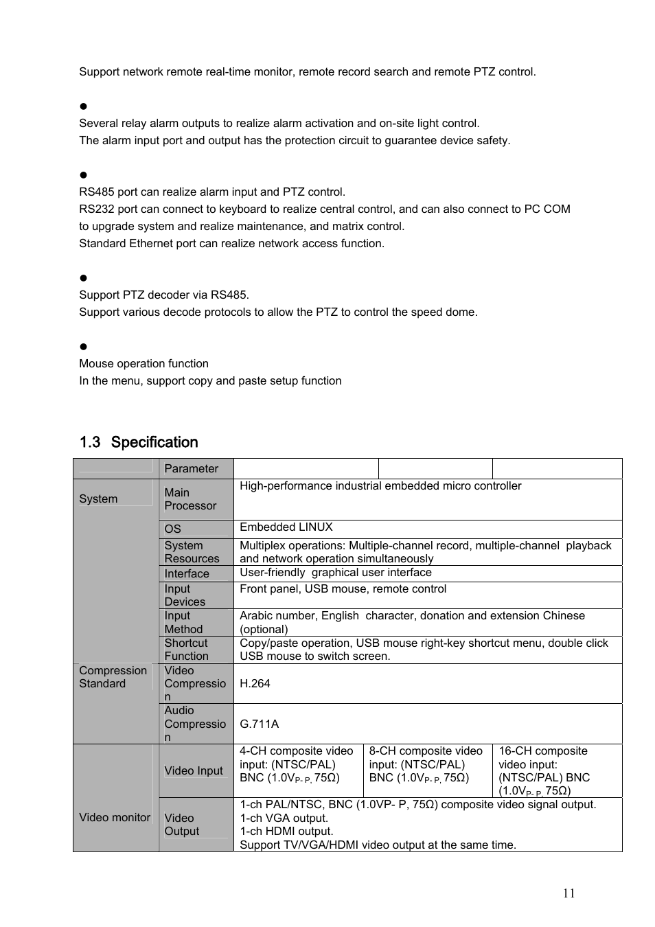 3 specification, Specification | Dahua Technology LE-A User Manual | Page 11 / 136