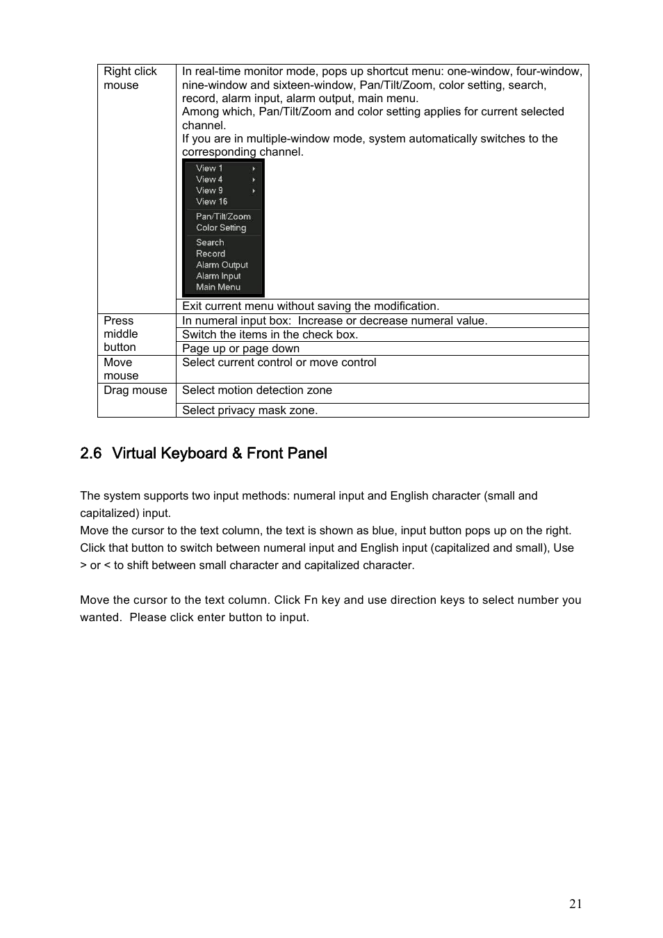 6 virtual keyboard & front panel, 1 virtual keyboard, 2 front panel | Virtual keyboard & front panel, Virtual keyboard, Front panel | Dahua Technology LE-A User Manual | Page 21 / 136