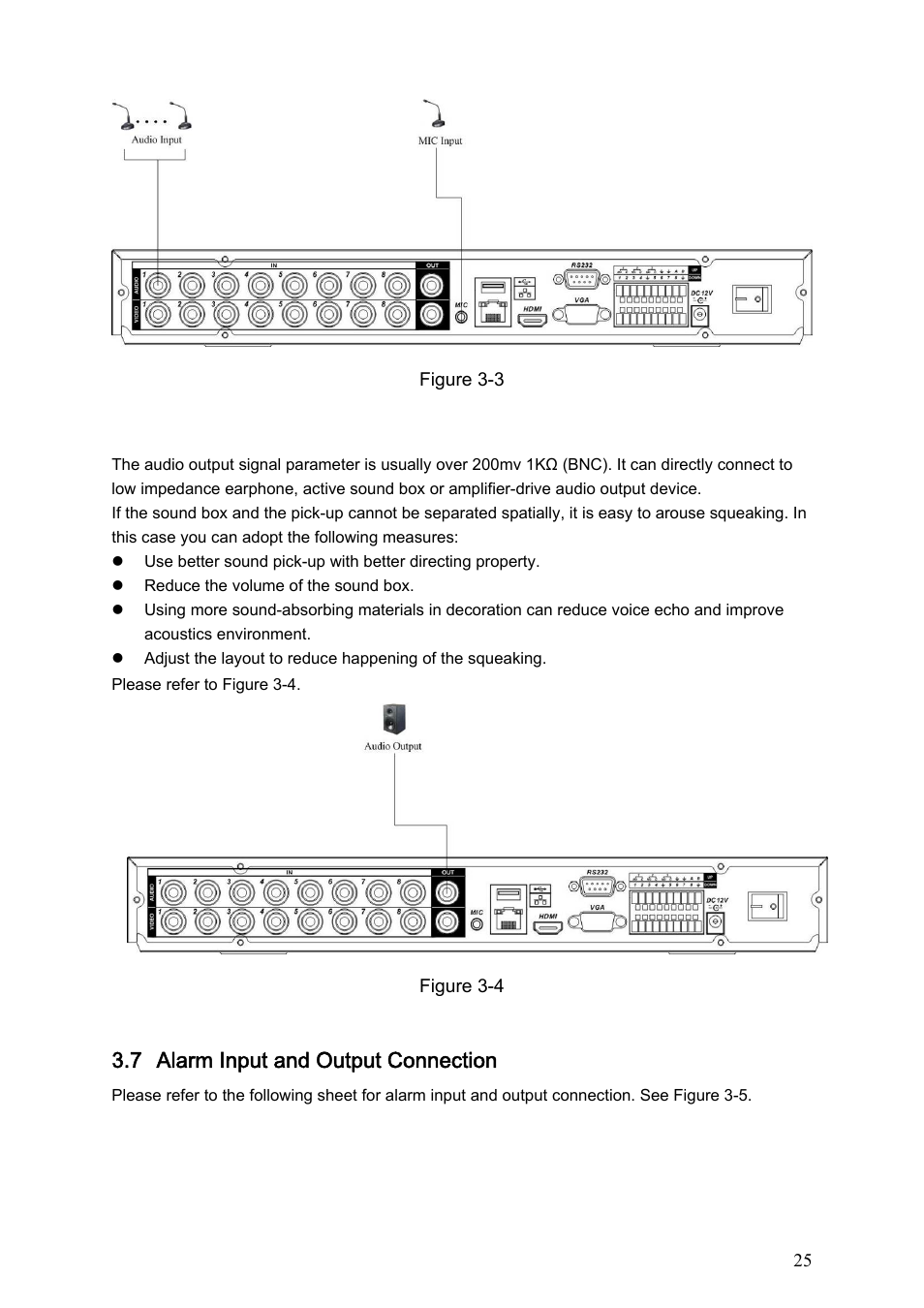 2 audio output, 7 alarm input and output connection, Audio output | Alarm input and output connection | Dahua Technology LE-A User Manual | Page 25 / 136