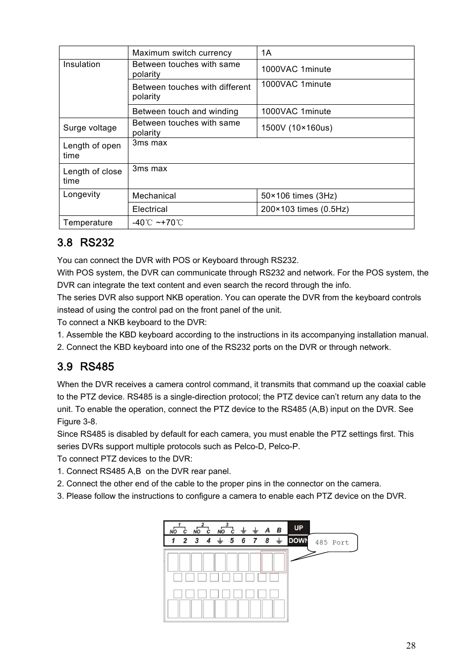 8 rs232, 9 rs485, Rs232 | Rs485 | Dahua Technology LE-A User Manual | Page 28 / 136