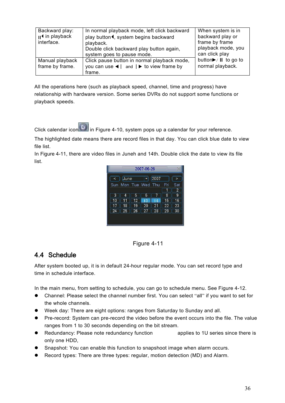 3 calendar, 4 schedule, 1 schedule menu | Calendar, Schedule | Dahua Technology LE-A User Manual | Page 36 / 136