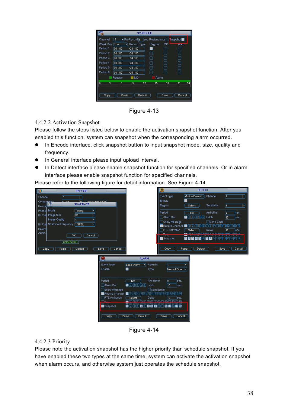 2 activation snapshot, 3 priority | Dahua Technology LE-A User Manual | Page 38 / 136