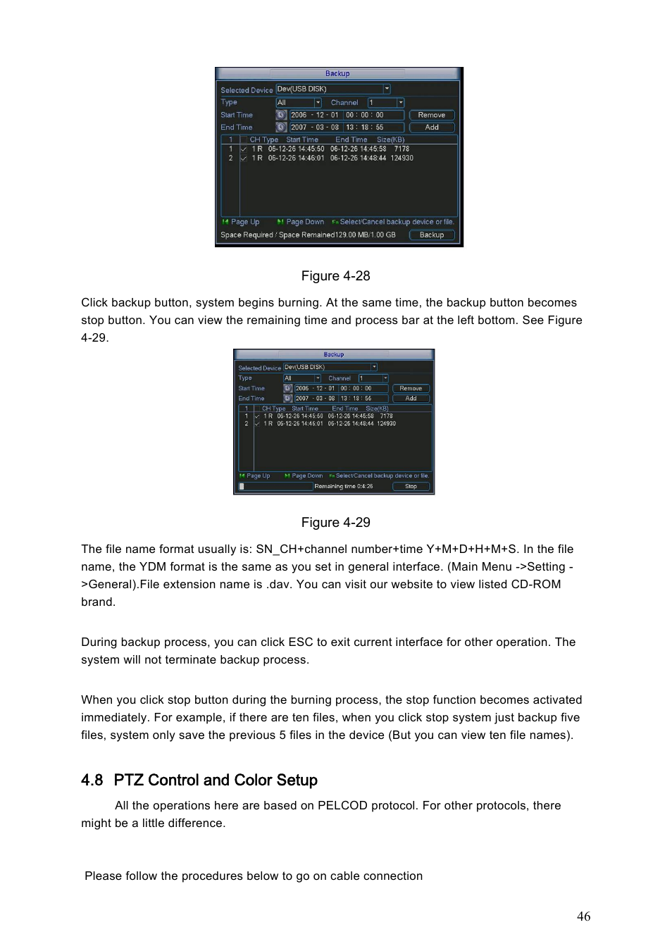 8 ptz control and color setup, 1 cable connection, Ptz control and color setup | Dahua Technology LE-A User Manual | Page 46 / 136