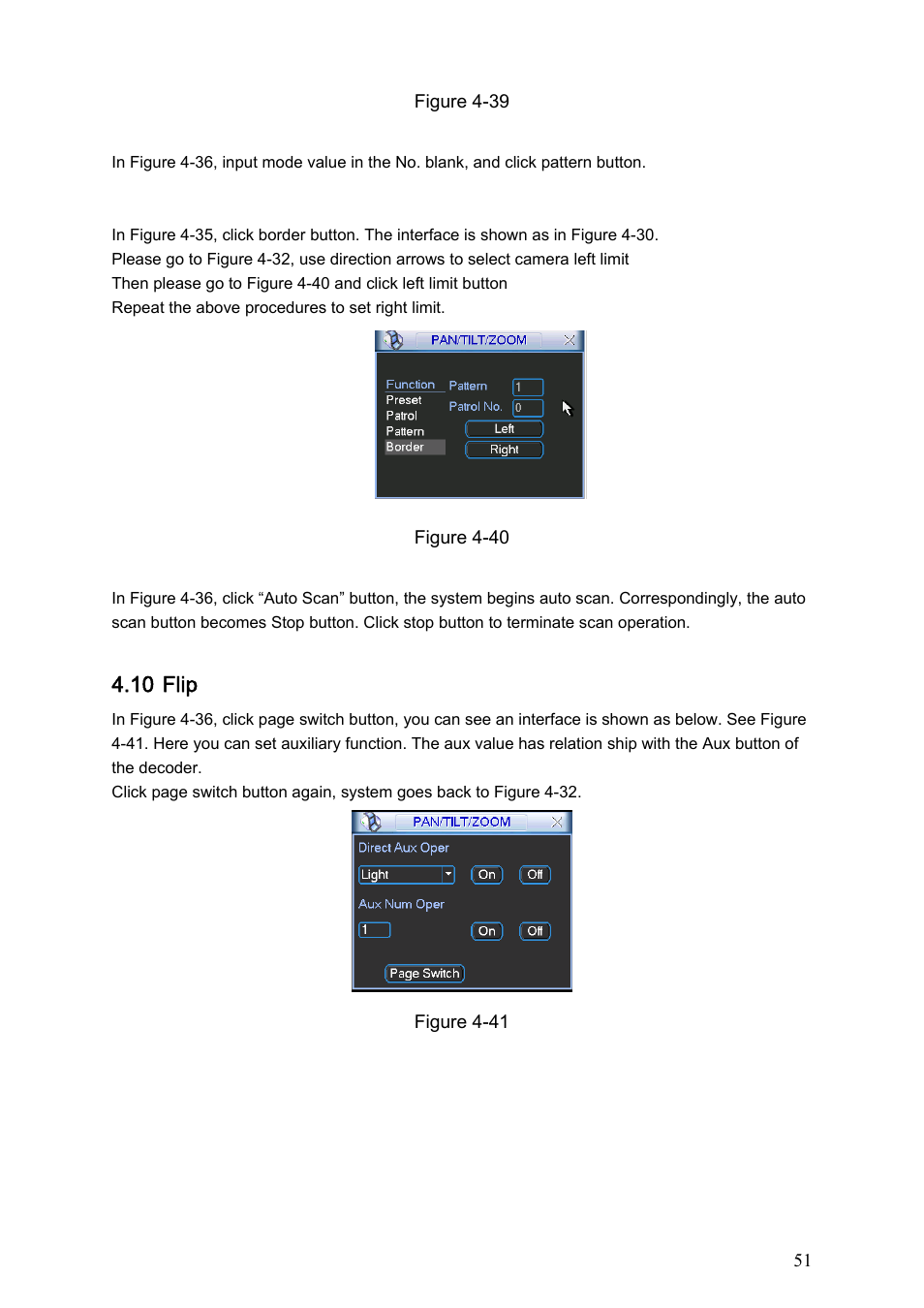 6 activate pattern function, 7 auto scan setup, 8 activate auto scan | 10 flip, Flip | Dahua Technology LE-A User Manual | Page 51 / 136