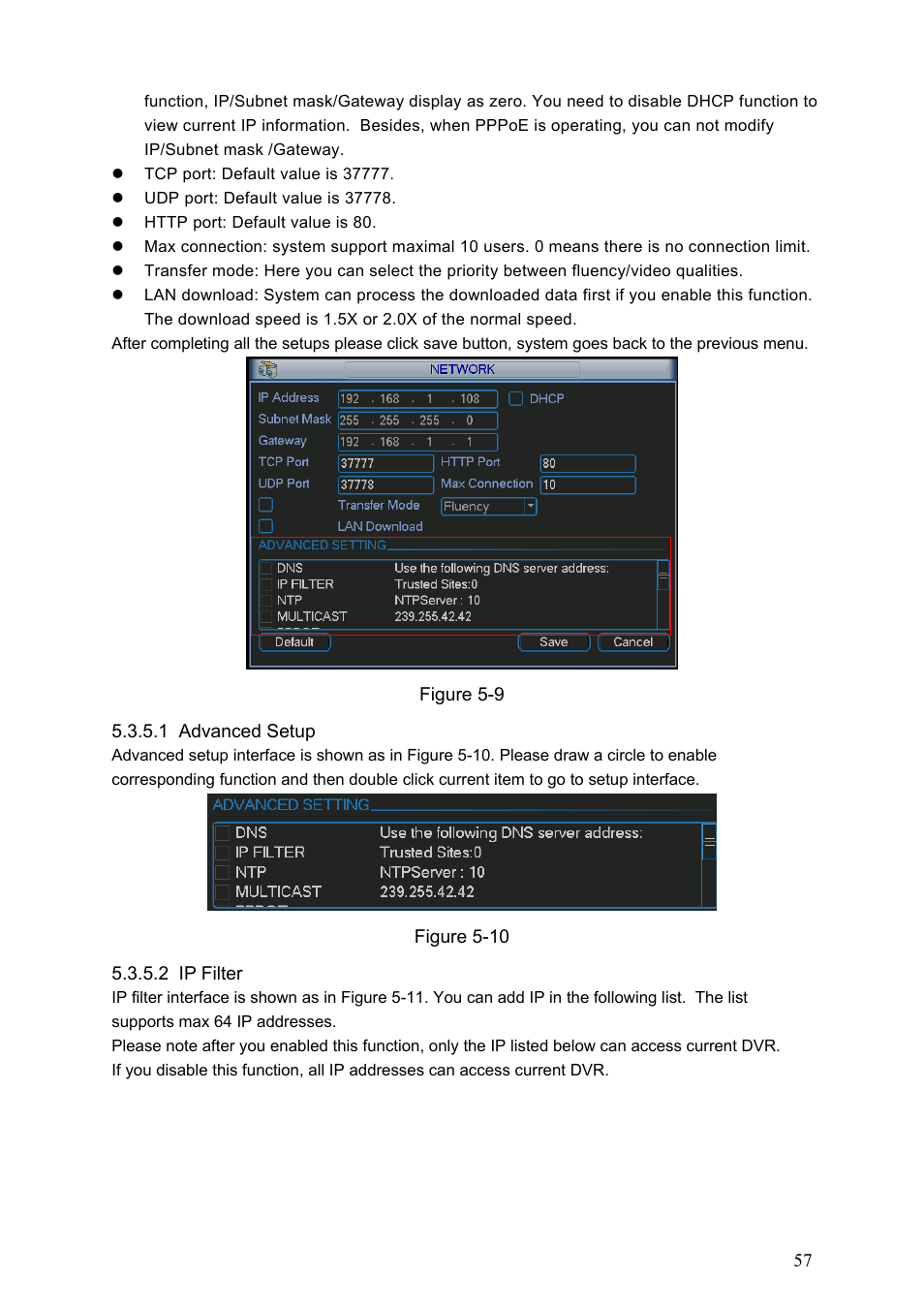 1 advanced setup, 2 ip filter | Dahua Technology LE-A User Manual | Page 57 / 136