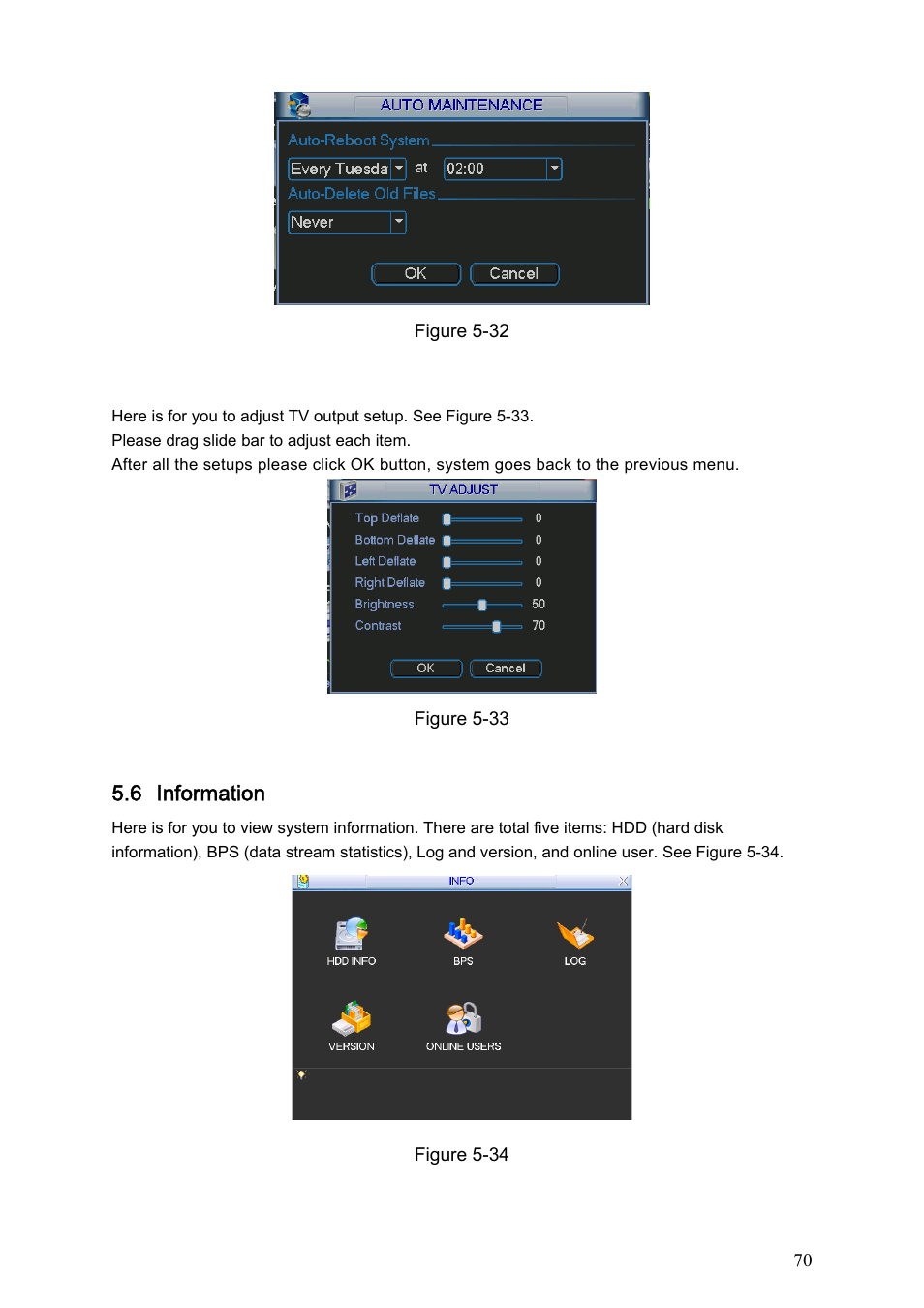 7 tv adjust, 6 information, Tv adjust | Information | Dahua Technology LE-A User Manual | Page 70 / 136