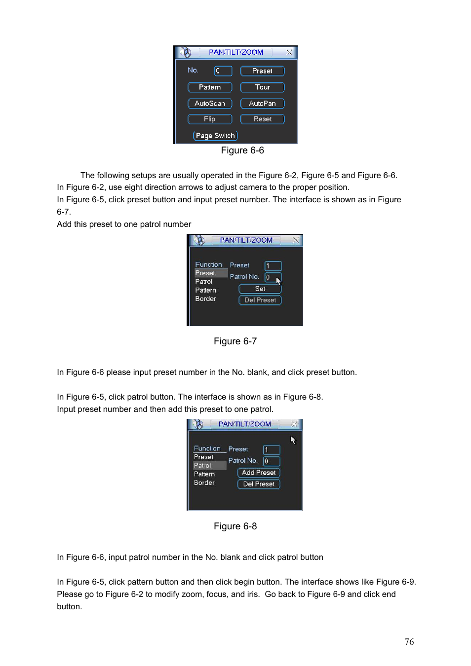 1 preset setup, 2 activate preset, 3 patrol setup | 4 activate patrol, 5 pattern setup, Preset setup, Activate preset, Patrol setup, Activate patrol, Pattern setup | Dahua Technology LE-A User Manual | Page 76 / 136