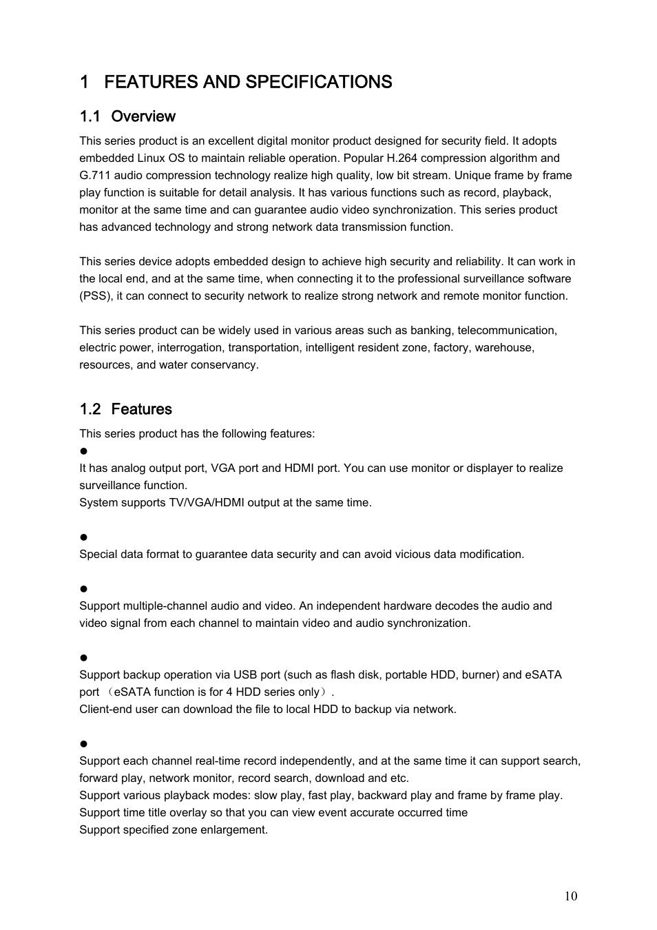 1 features and specifications, 1 overview, 2 features | Dahua Technology LE-L User Manual | Page 10 / 149
