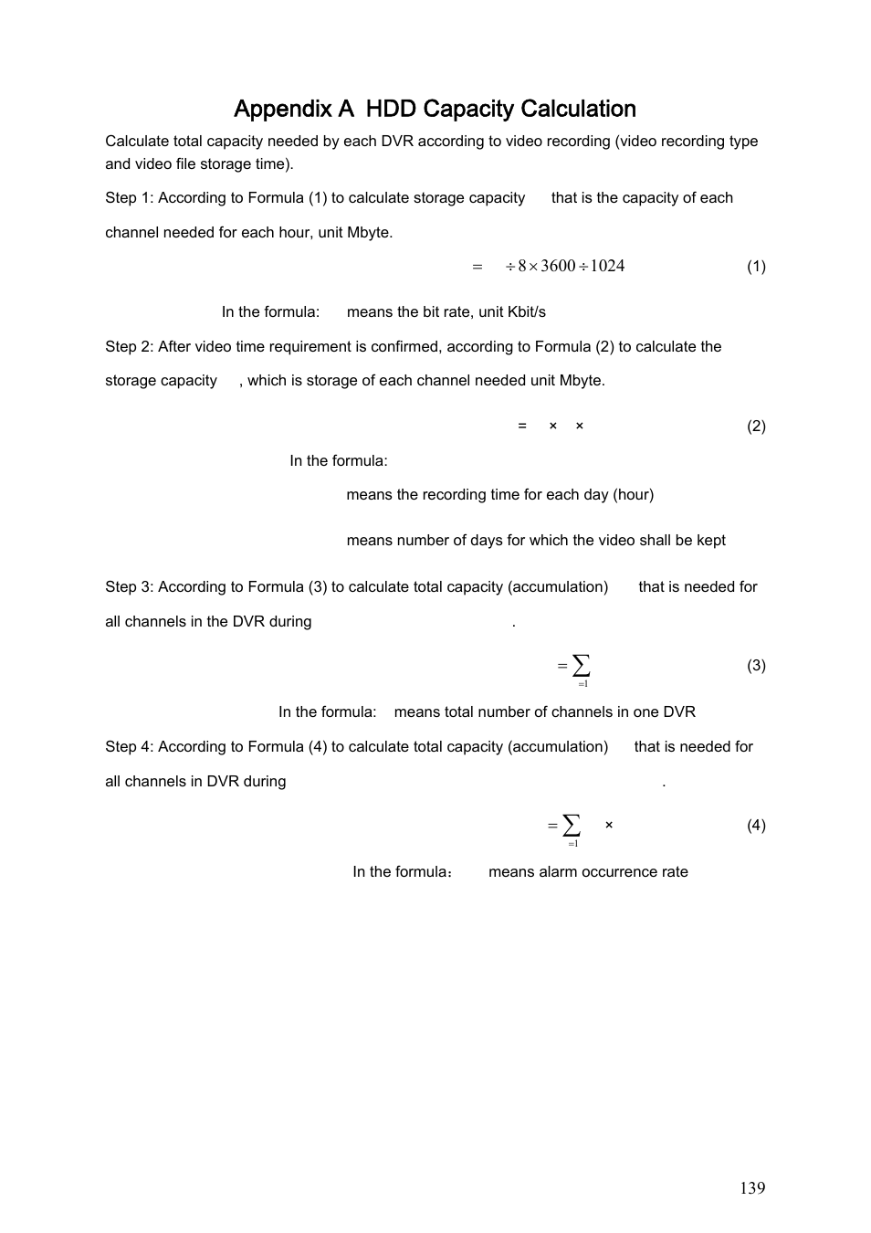 Appendix a hdd capacity calculation | Dahua Technology LE-L User Manual | Page 139 / 149