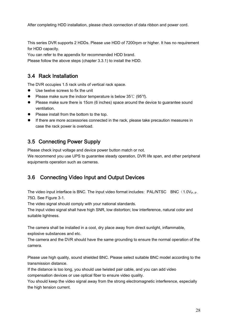 4 rack installation, 5 connecting power supply, 6 connecting video input and output devices | Dahua Technology LE-L User Manual | Page 28 / 149