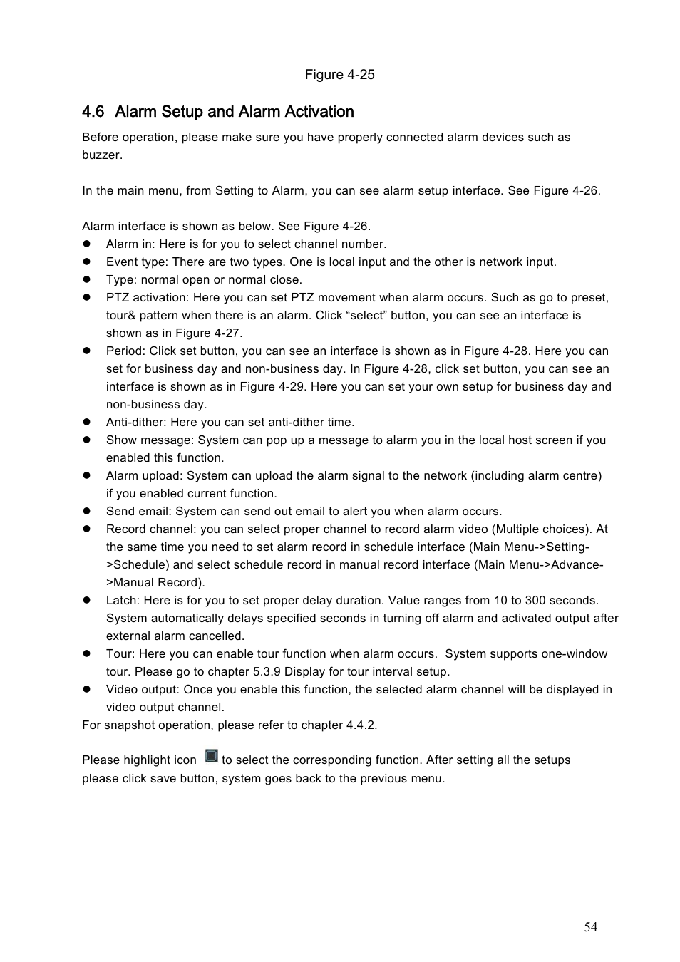 6 alarm setup and alarm activation | Dahua Technology LE-L User Manual | Page 54 / 149