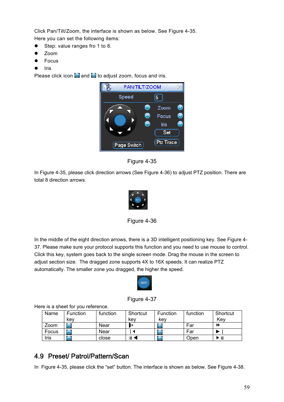 9 preset/ patrol/pattern/scan | Dahua Technology LE-L User Manual | Page 59 / 149