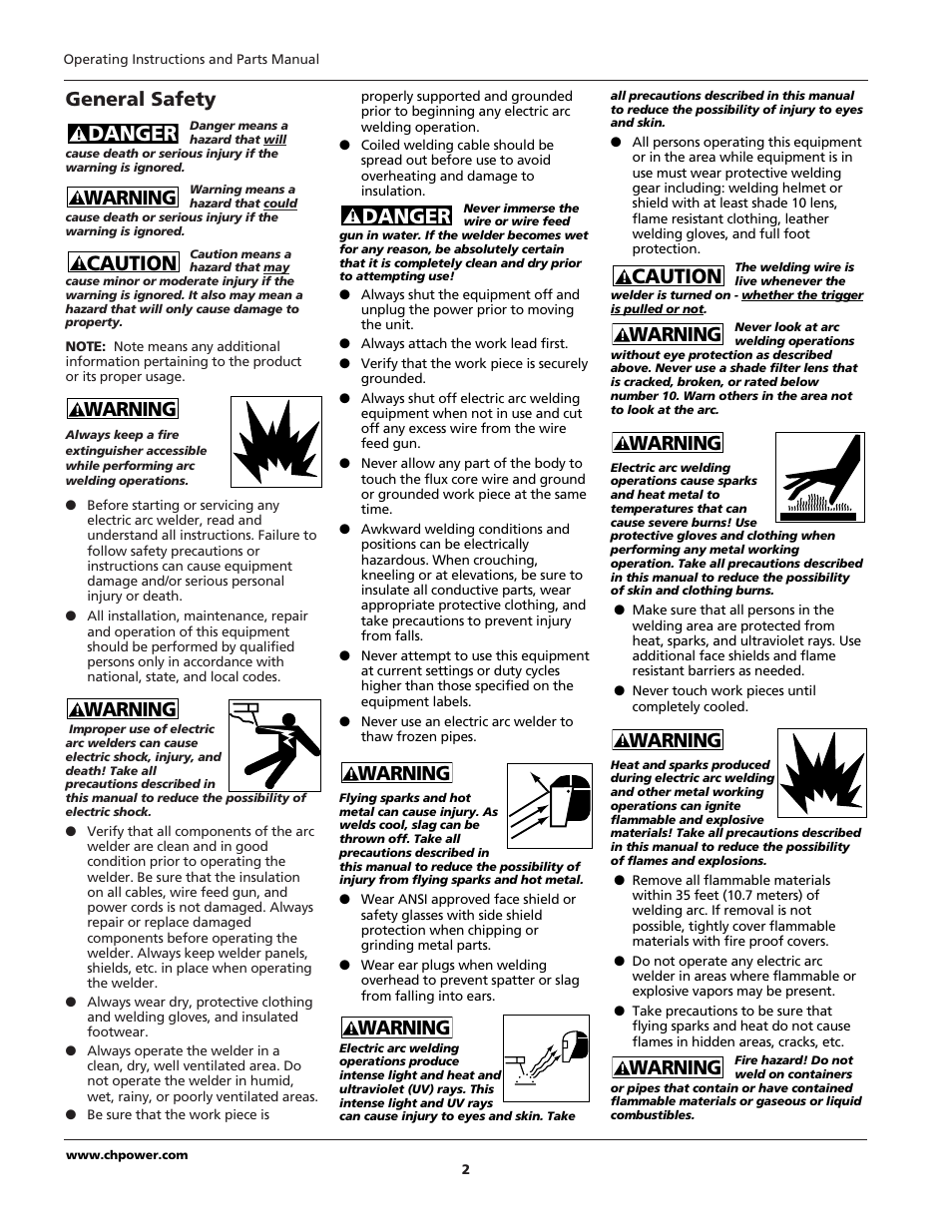 Danger, Warning, Caution | General safety | Campbell Hausfeld WIRE FEED WF1900 User Manual | Page 2 / 40