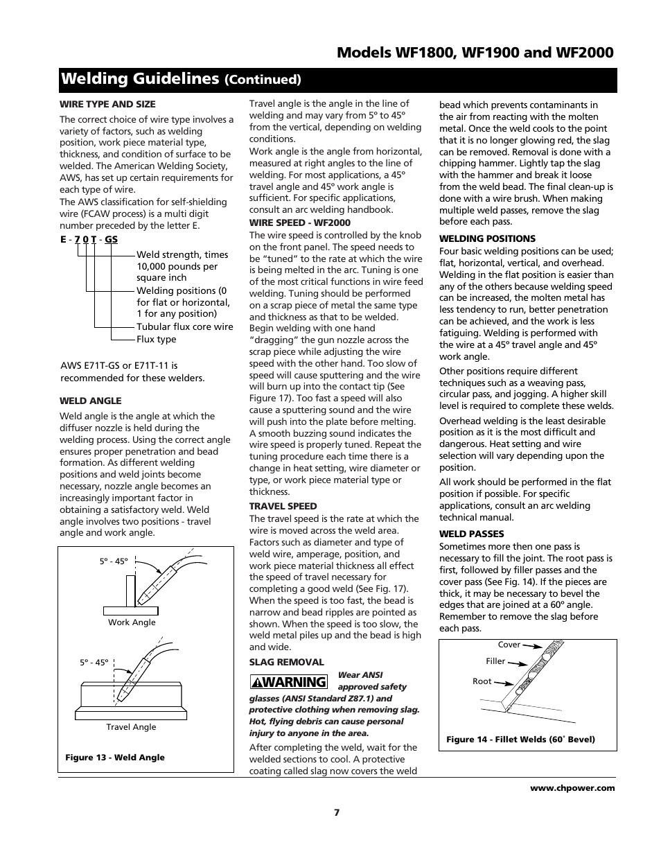 Welding guidelines, Warning, Continued) | Campbell Hausfeld WIRE FEED WF1900 User Manual | Page 7 / 40