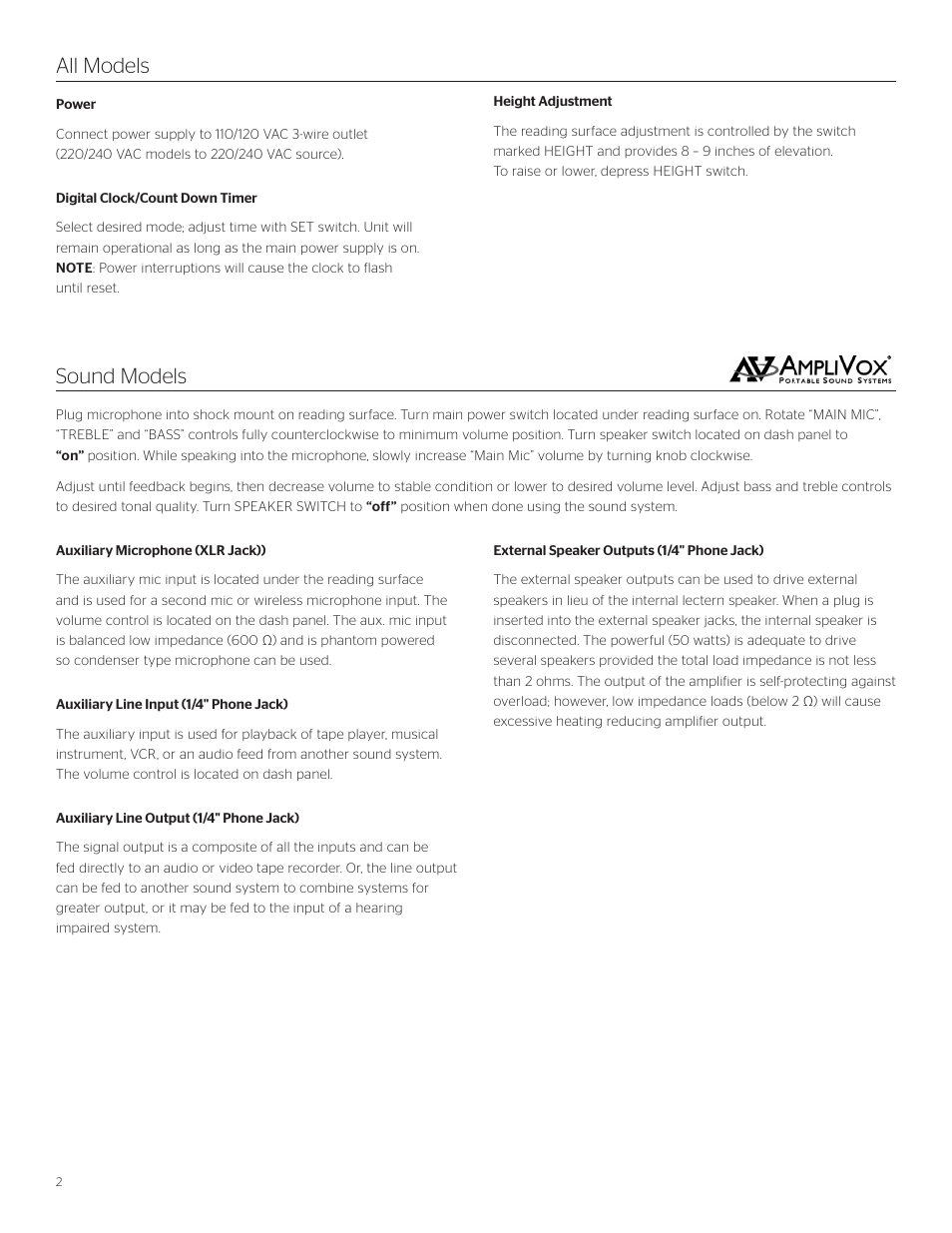 All models sound models | Da-Lite ADA Lectern User Manual | Page 2 / 8