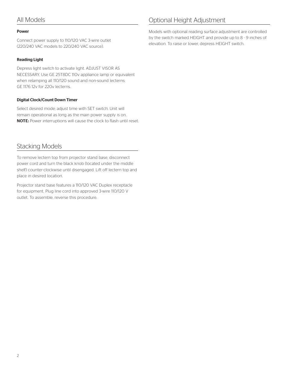 Da-Lite Cambridge Lectern User Manual | Page 2 / 8