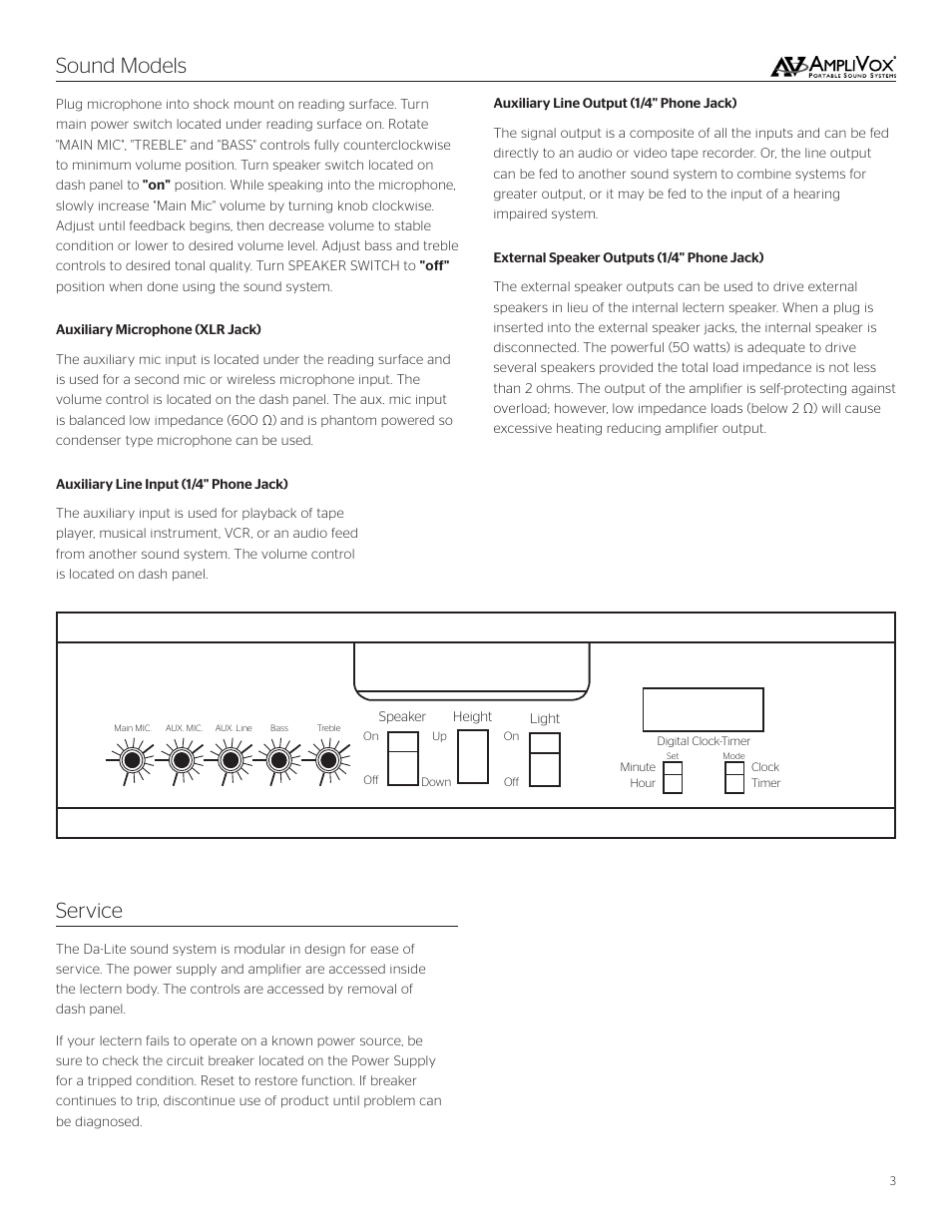 Service sound models | Da-Lite Cambridge Lectern User Manual | Page 3 / 8