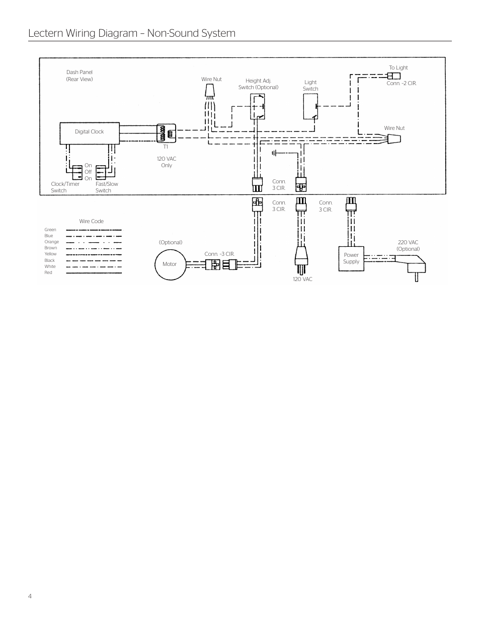 Lectern wiring diagram – non-sound system | Da-Lite Cambridge Lectern User Manual | Page 4 / 8
