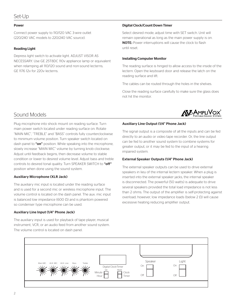 Set-up sound models | Da-Lite Multi-Media Lectern User Manual | Page 2 / 8