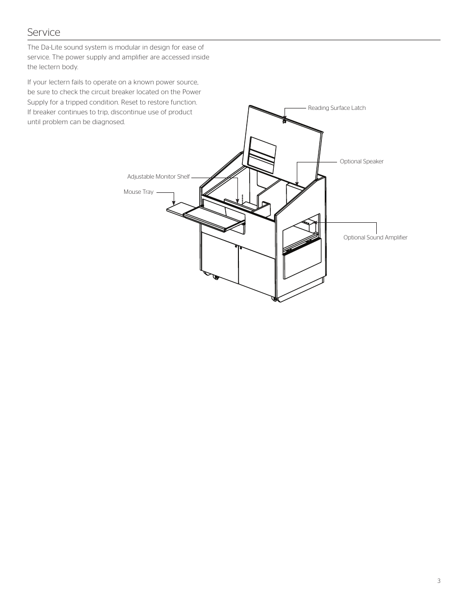 Service | Da-Lite Multi-Media Lectern User Manual | Page 3 / 8