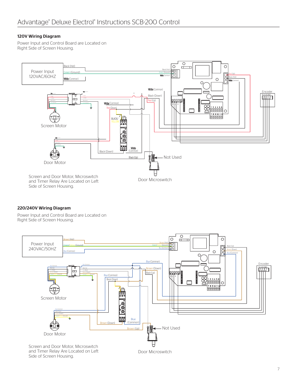 Advantage, Deluxe electrol, Instructions scb-200 control | Not used | Da-Lite Advantage Deluxe Electrol User Manual | Page 7 / 12