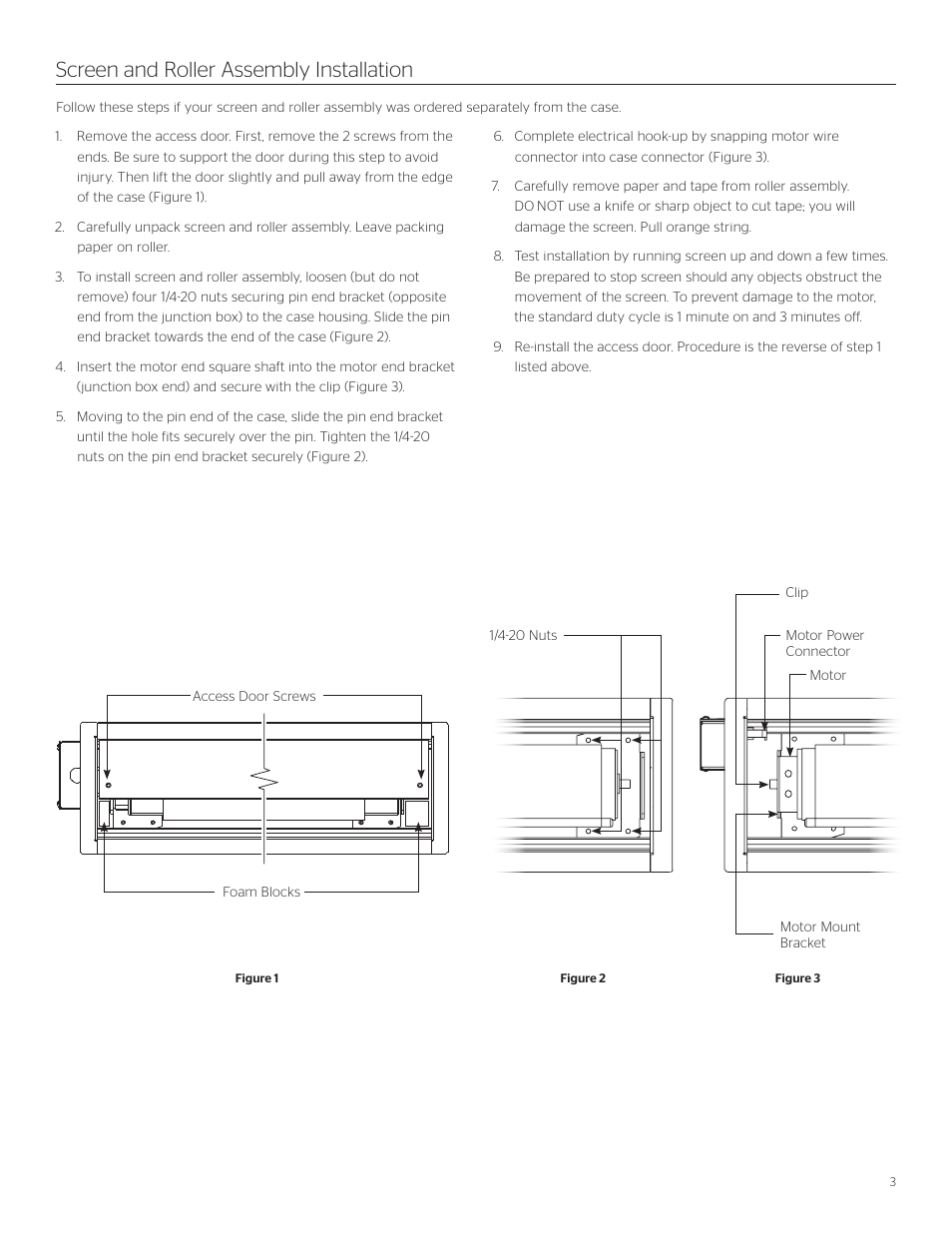Screen and roller assembly installation | Da-Lite Advantage Electrol User Manual | Page 3 / 12