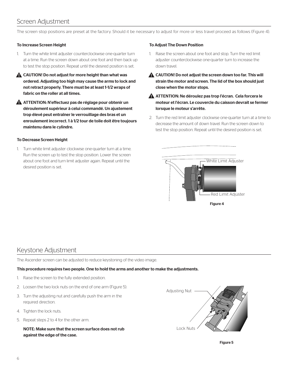 Screen adjustment keystone adjustment | Da-Lite Ascender Electrol User Manual | Page 6 / 8