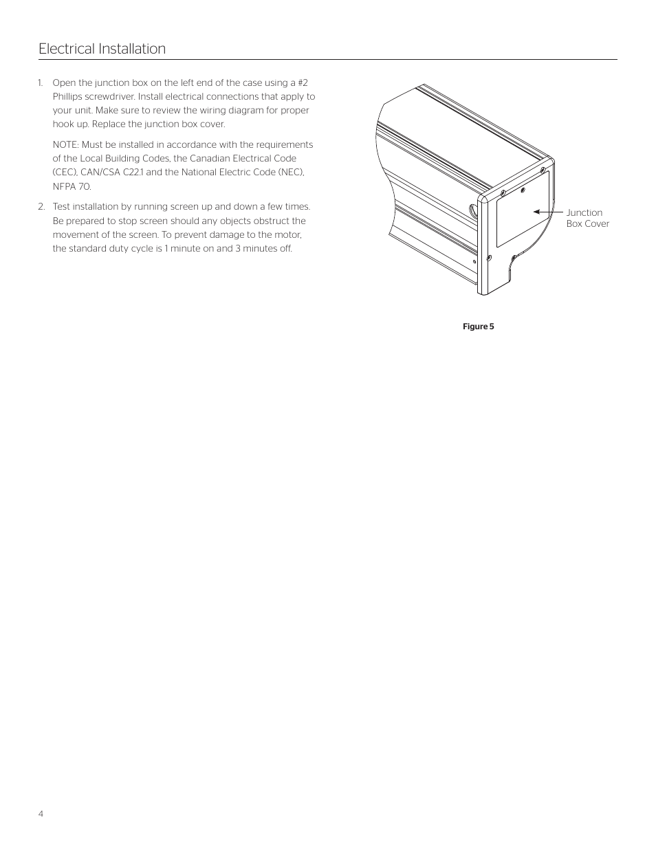 Electrical installation | Da-Lite Contour Electrol User Manual | Page 4 / 12