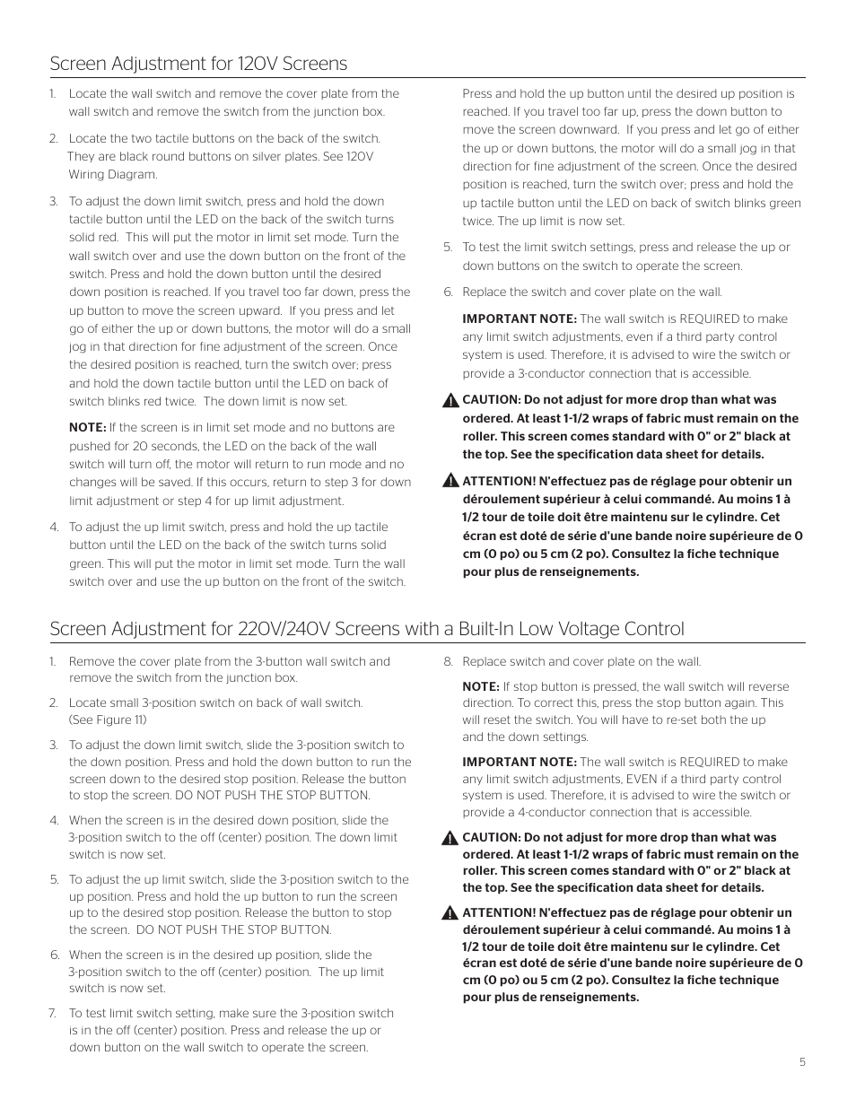 Screen adjustment for 120v screens | Da-Lite Contour Electrol User Manual | Page 5 / 12