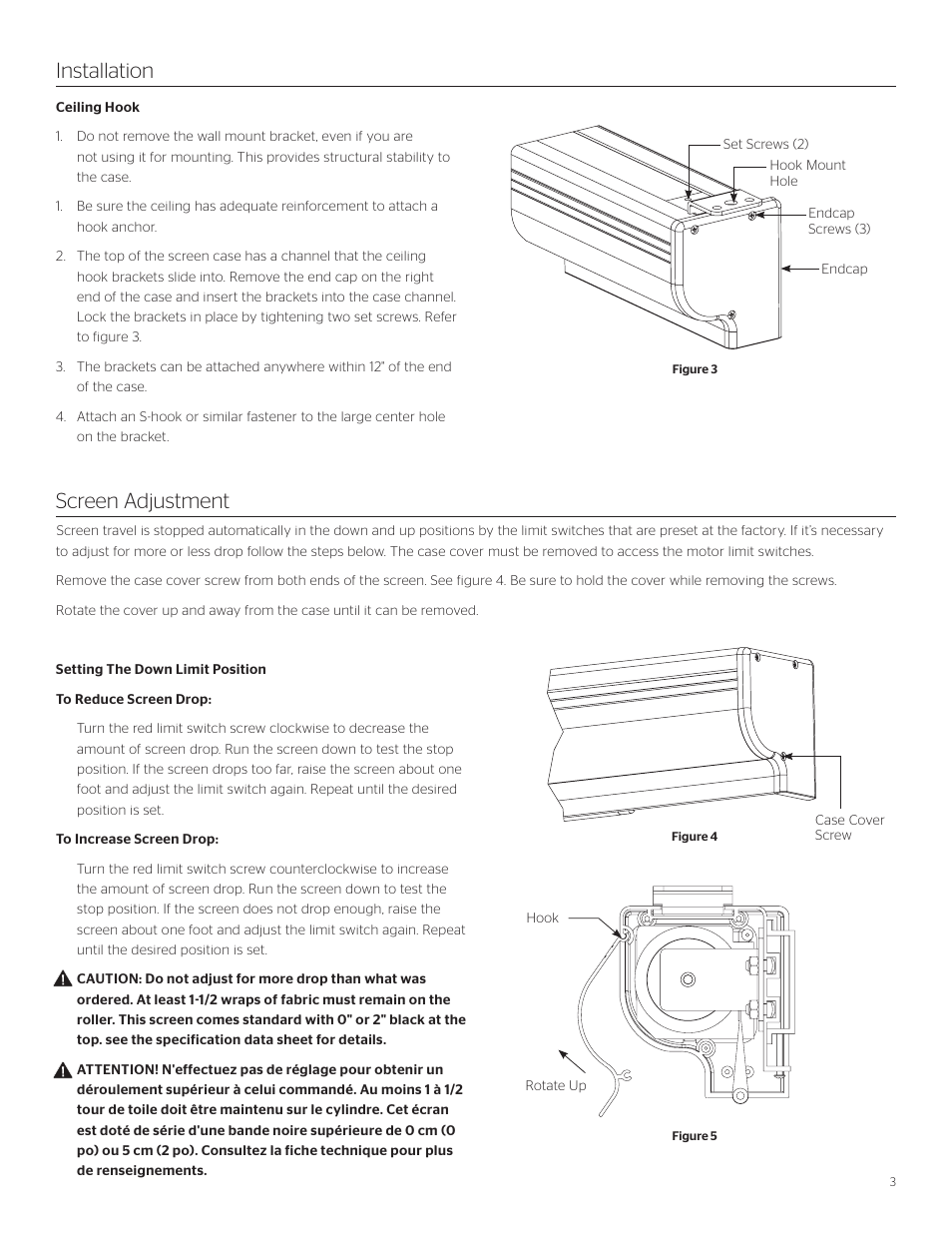 Installation screen adjustment | Da-Lite Designer Cinema Electrol User Manual | Page 3 / 6