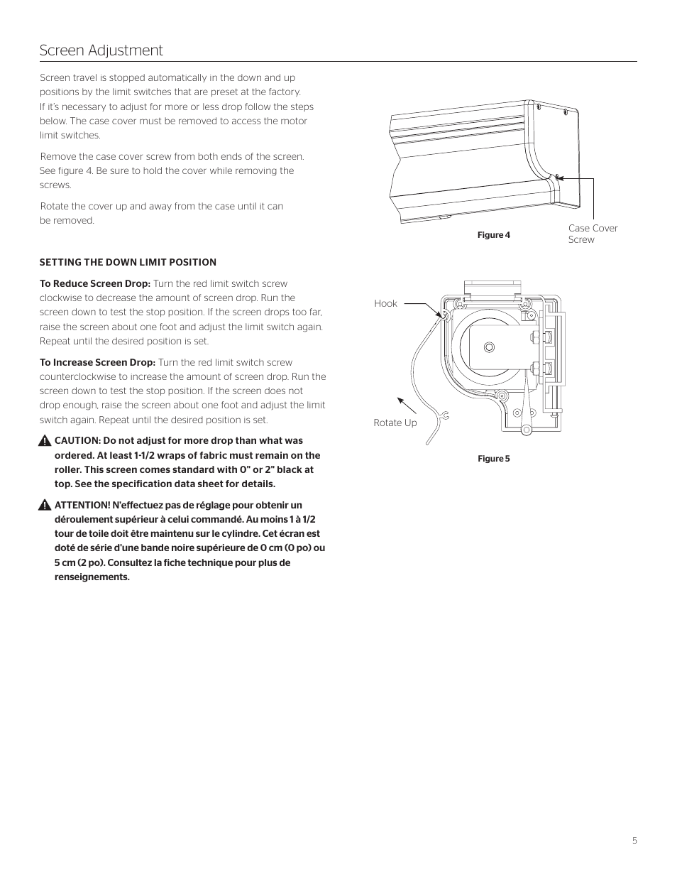 Screen adjustment | Da-Lite Designer Contour Electrol with Integrated Infrared Remote User Manual | Page 5 / 8