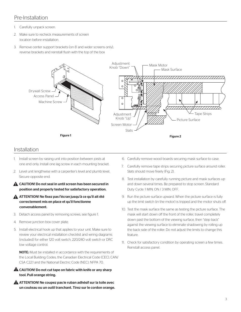 Pre-installation installation | Da-Lite Dual Masking Electrol User Manual | Page 3 / 8